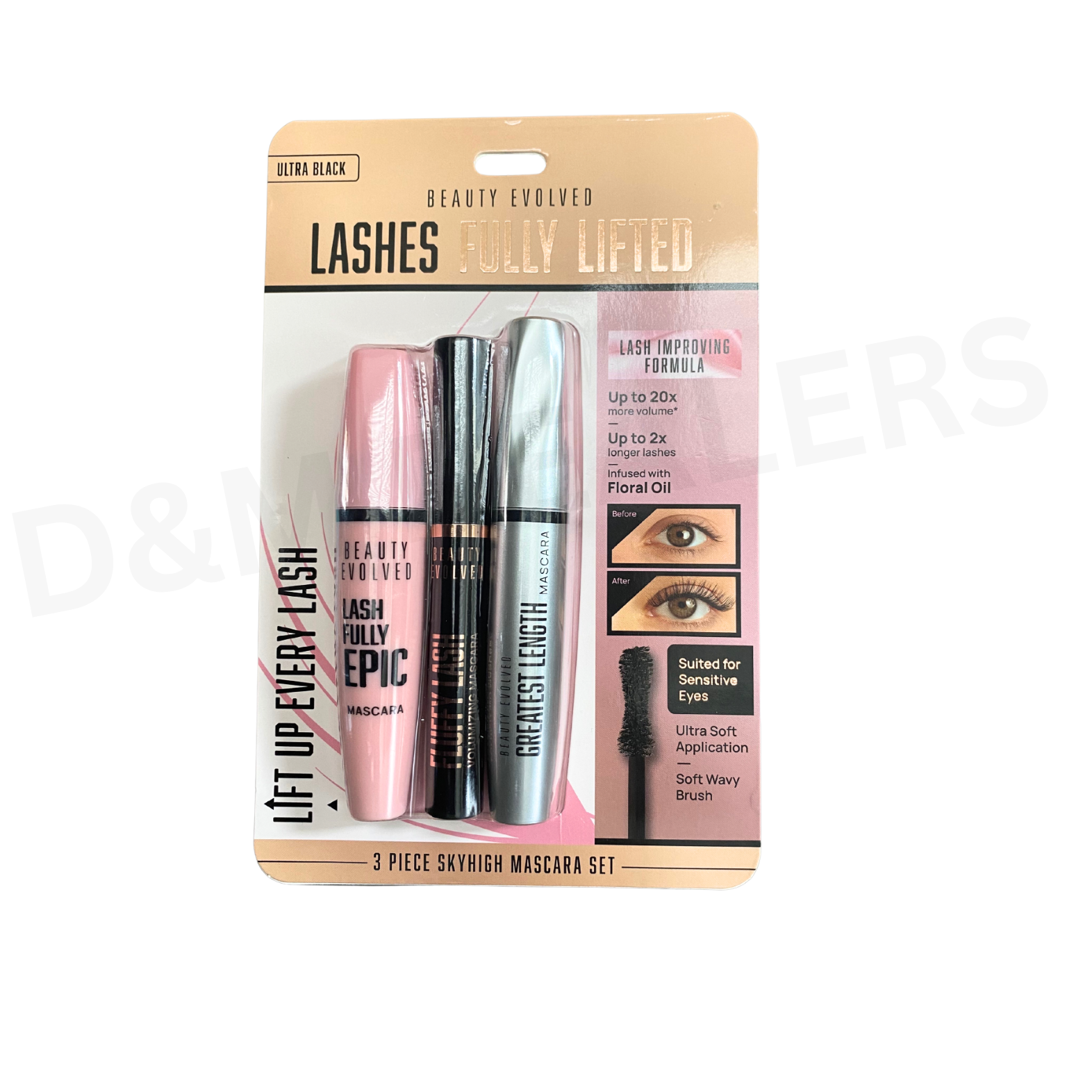 Beauty Evolved Lashes Fully Lifted 3-Piece Skyhigh Mascara Set – Ultra Black, Suitable for Sensitive Eyes