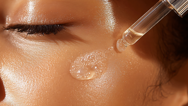 A model applying Vitamin C on her face
