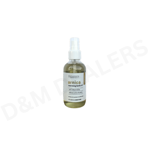 Provence Essentials Arnica Warming Body Oil bottle, natural anti-inflammatory therapy oil made in the USA.