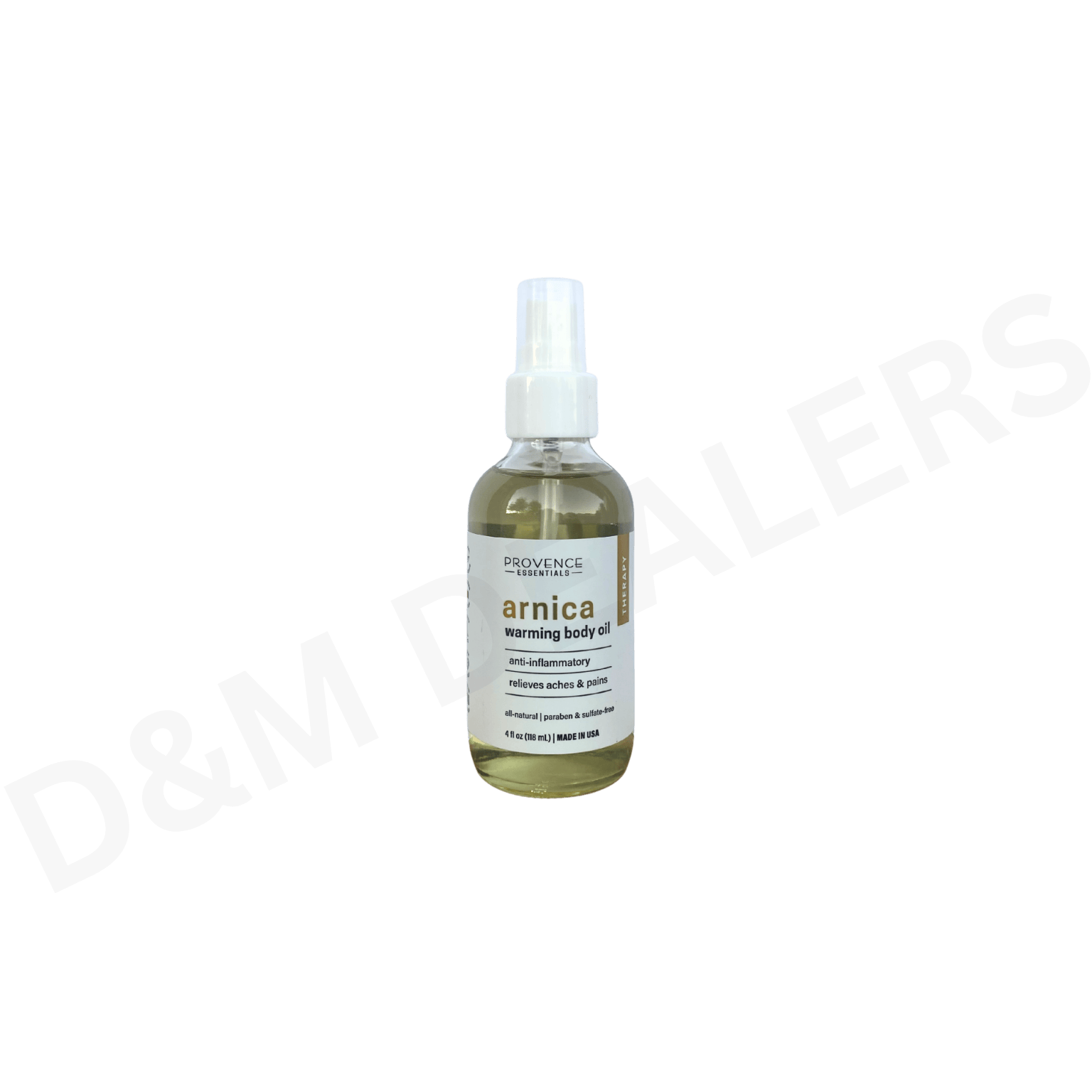 Provence Essentials Arnica Warming Body Oil bottle, natural anti-inflammatory therapy oil made in the USA.