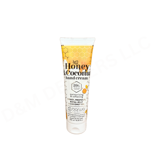Barwa Cosmetics honey and coconut hand cream made in Poland with propolis and royal jelly for moisturizing dry hands