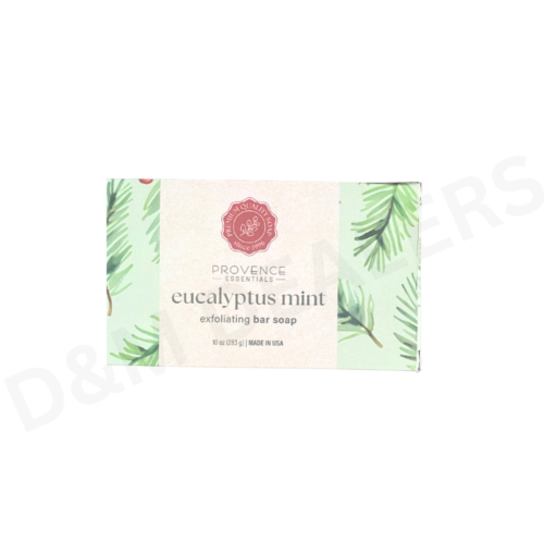 Provence Essentials Eucalyptus Mint Exfoliating Bar Soap with natural exfoliants and cooling mint-eucalyptus formula.