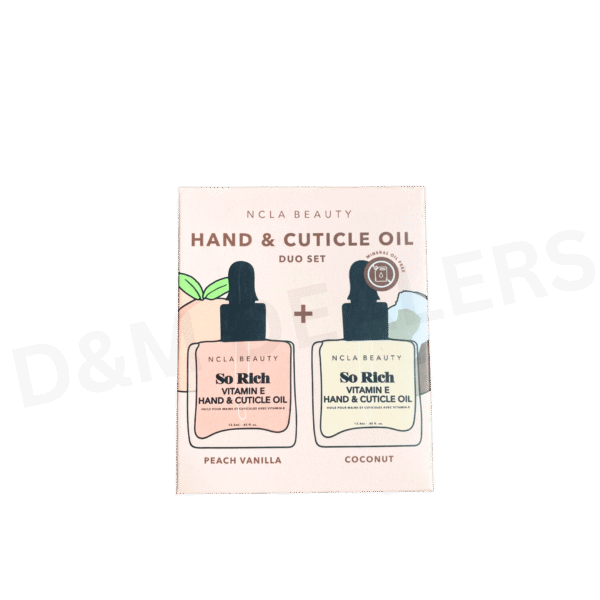 NCLA Beauty Hand & Cuticle Oil Duo Set website NCLA Beauty So Rich Vitamin E Hand & Cuticle Oil Duo in Peach Vanilla and Coconut for hydrating and strengthening nails.