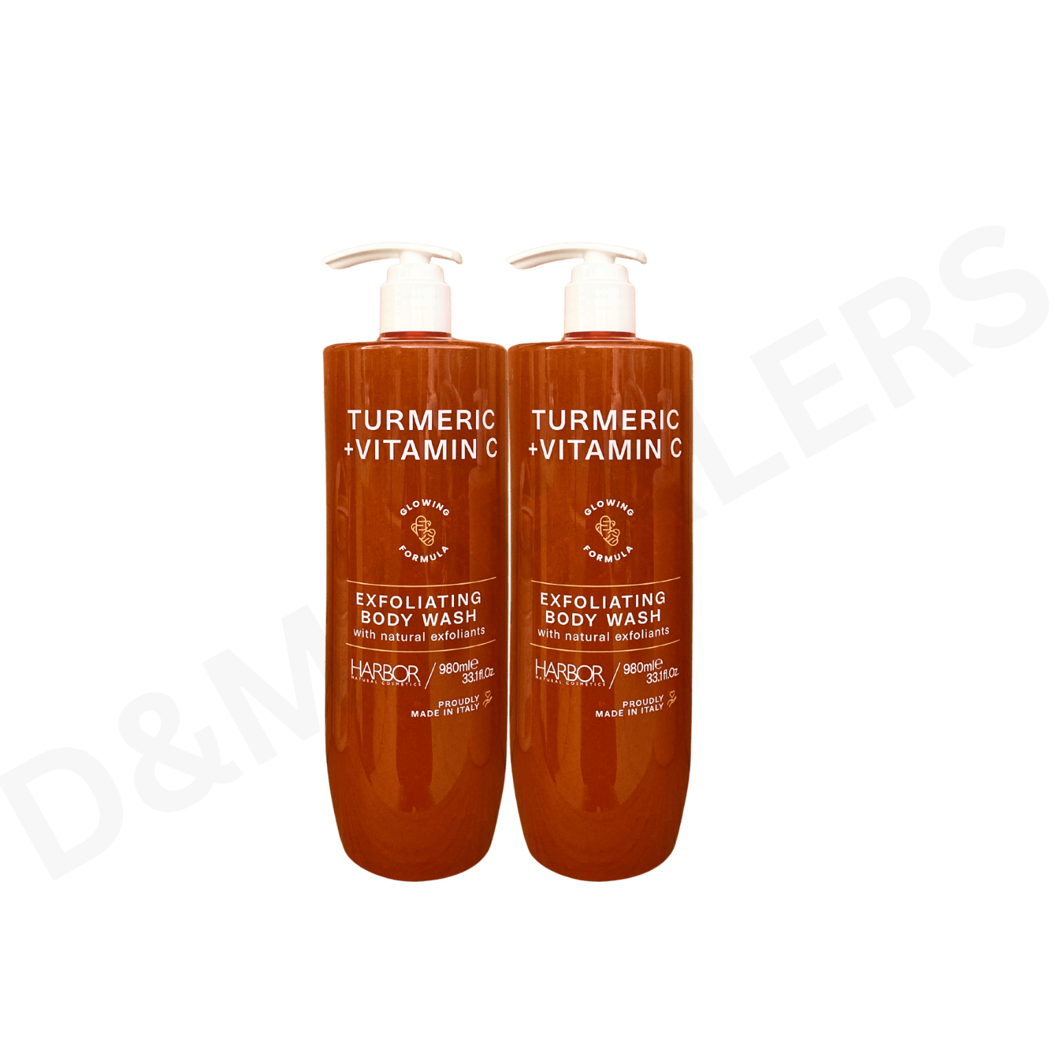 Harbor Natural Cosmetics Turmeric + Vitamin C Exfoliating Body Wash – Glowing Skin Formula Made in Italy