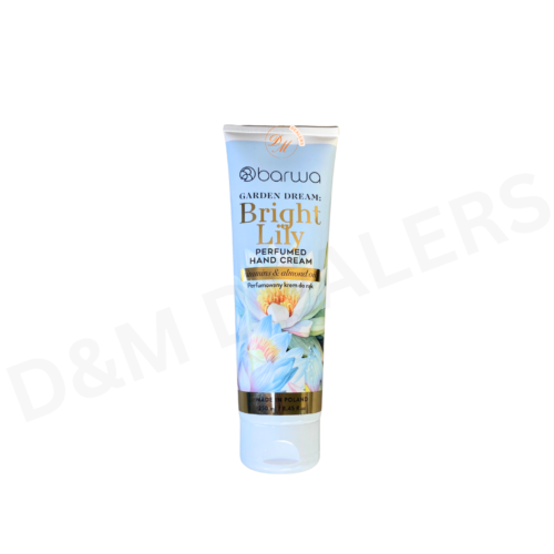 Bright lily hand cream with vitamins and almond oil to soften, hydrate, and nourish dry hands. Made in Poland.