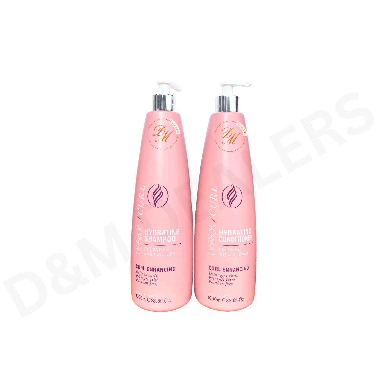 Harbor Natural Cosmetics curl-enhancing shampoo and conditioner set with coconut and shea butter for defined, hydrated curls.