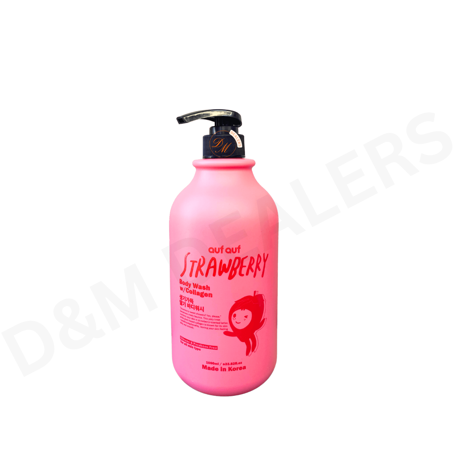 Quf Quf strawberry body wash with collagen made in Korea, a silicone and paraben free fruity shower gel for daily use.