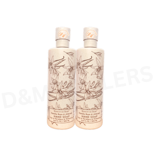 Maison De Base Vanilla Bean & Almond Hand Soap, warm vanilla and almond scented cleanser, paraben and phthalate free hand wash for soft skin.