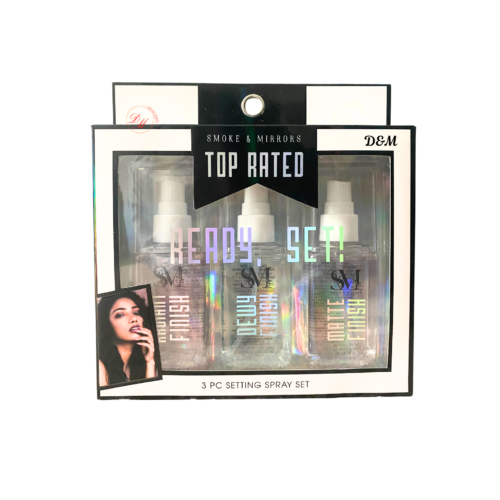 Smoke and Mirrors 3 piece setting spray set radiant dewy and matte finish makeup setting sprays