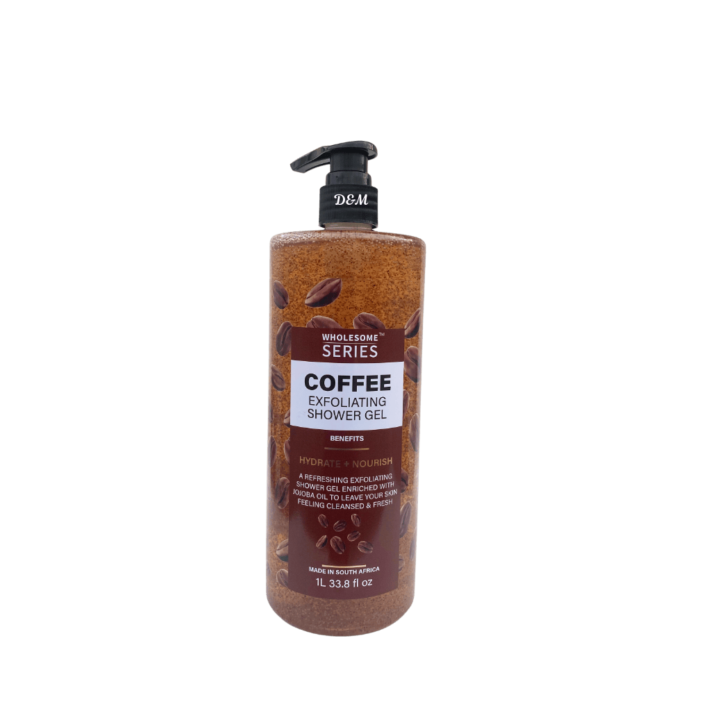 Wholesome Series coffee exfoliating shower gel with jojoba oil energizing body wash for smoother glowing skin