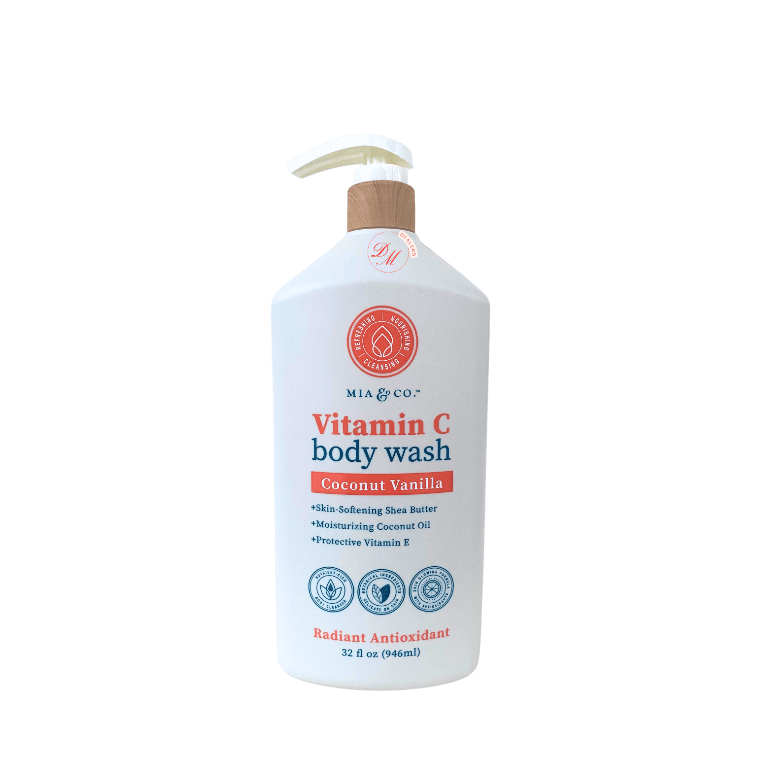 MIA and CO vitamin C body wash coconut vanilla antioxidant hydrating shower gel for glowing soft skin