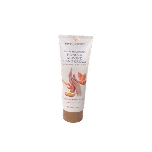 River and Rowe honey almond hand cream with vitamin E and shea butter for soft hydrated hands