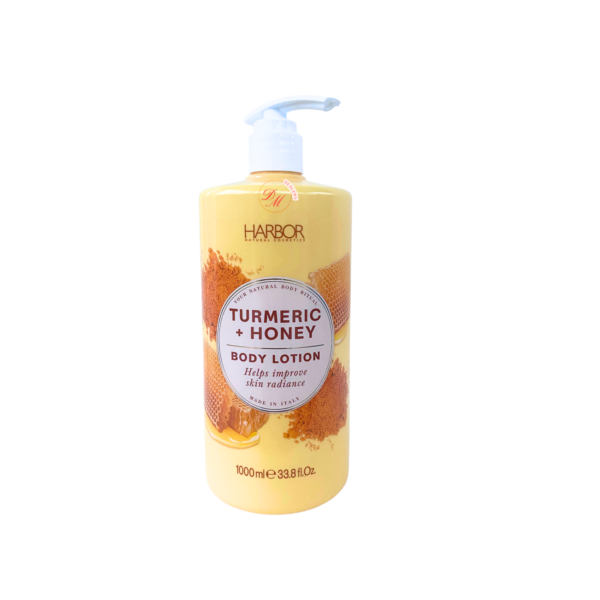 Harbor Natural Cosmetics turmeric honey body lotion hydrating brightening lotion made in Italy for glowing skin
