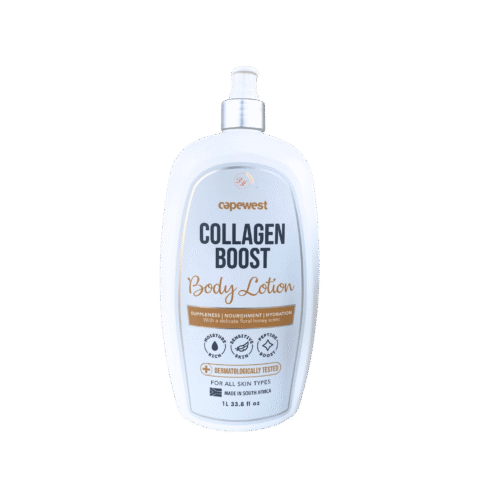 Capewest collagen boost body lotion for glowing hydrated skin with floral honey scent