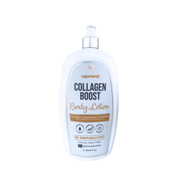 Capewest collagen boost body lotion for glowing hydrated skin with floral honey scent