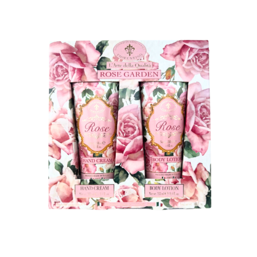 Saponificio Artigianale Fiorentino Italian rose hand cream and body lotion set made in Tuscany Italy