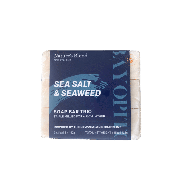 Nature's Blend Sea Salt and Seaweed Bar Soap Trio made in New Zealand with mineral-rich sea salt and seaweed for refreshing cleansing.