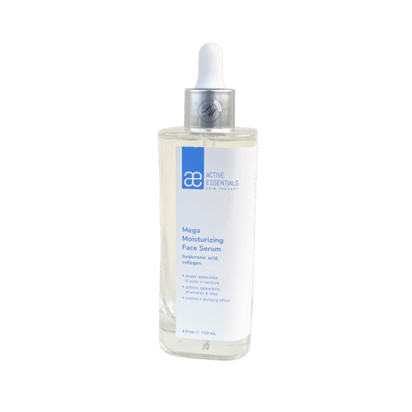 Active Essentials Mega Moisturizing Face Serum with hyaluronic acid and collagen for deep hydration and smoother, healthier looking skin.