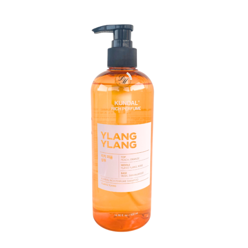 Kundal Rich Perfume Shampoo Ylang Ylang made in Korea for soft, shiny, healthy-looking hair with a luxurious floral fragrance.