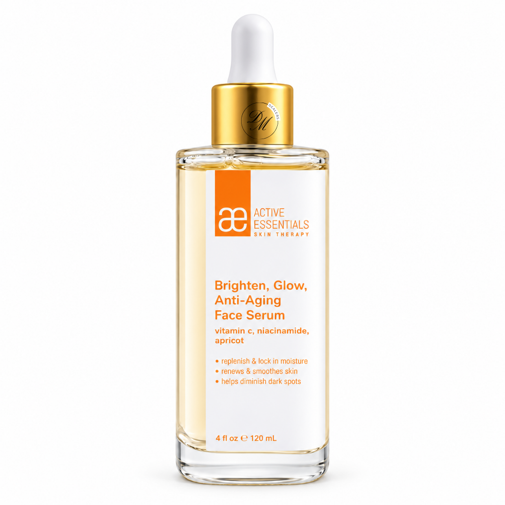 Active Essentials Brighten Glow Anti-Aging Face Serum with vitamin C niacinamide and apricot